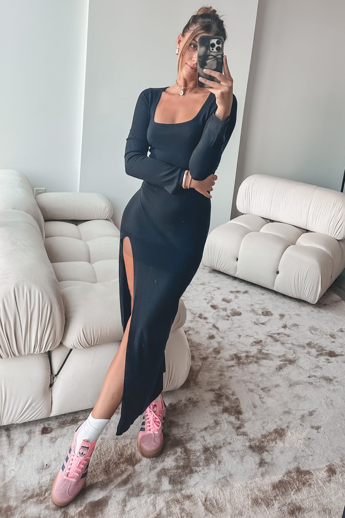 Fall Date Night Long Sleeve Black Maxi Dress