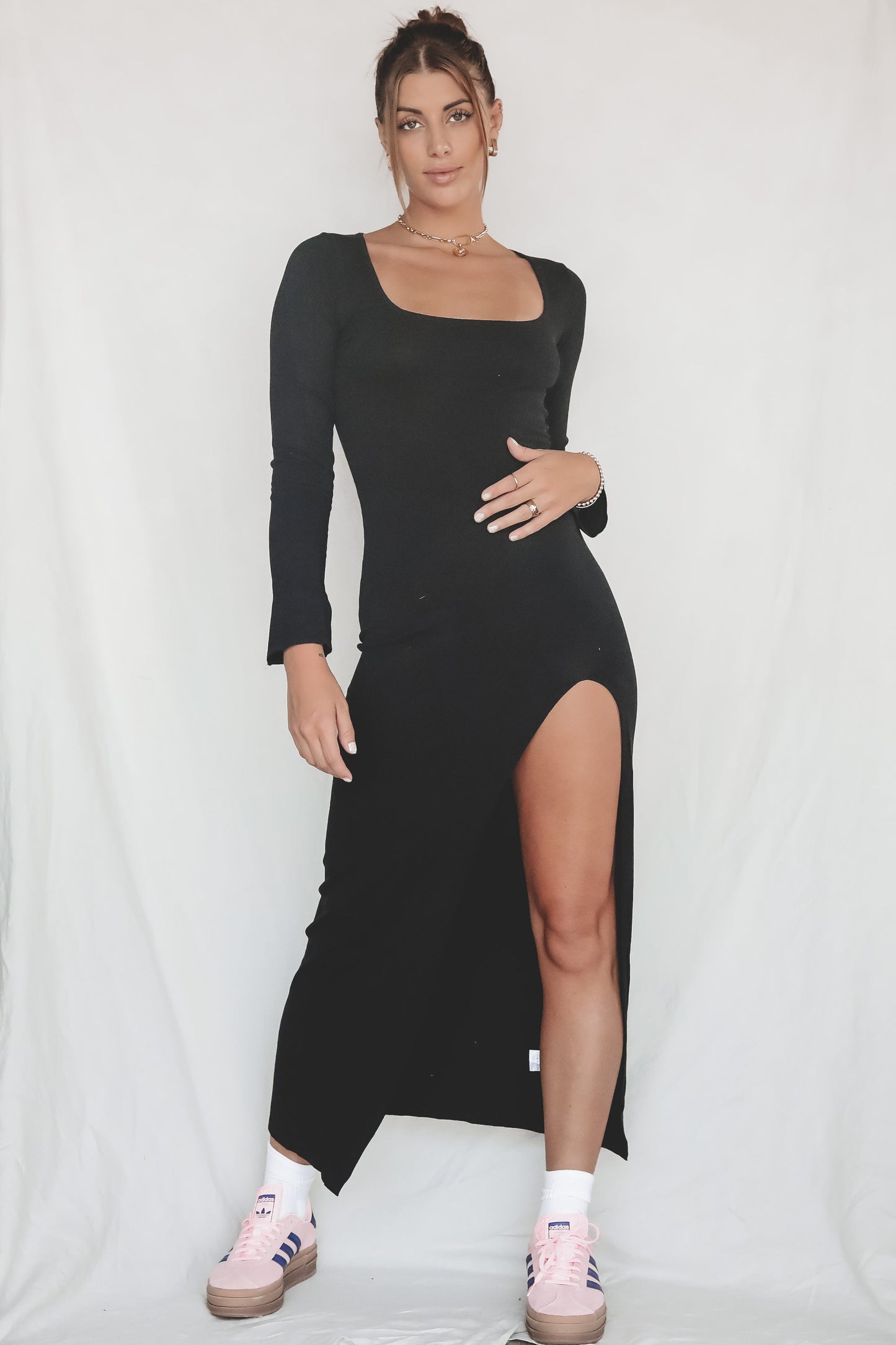 Fall Date Night Long Sleeve Black Maxi Dress