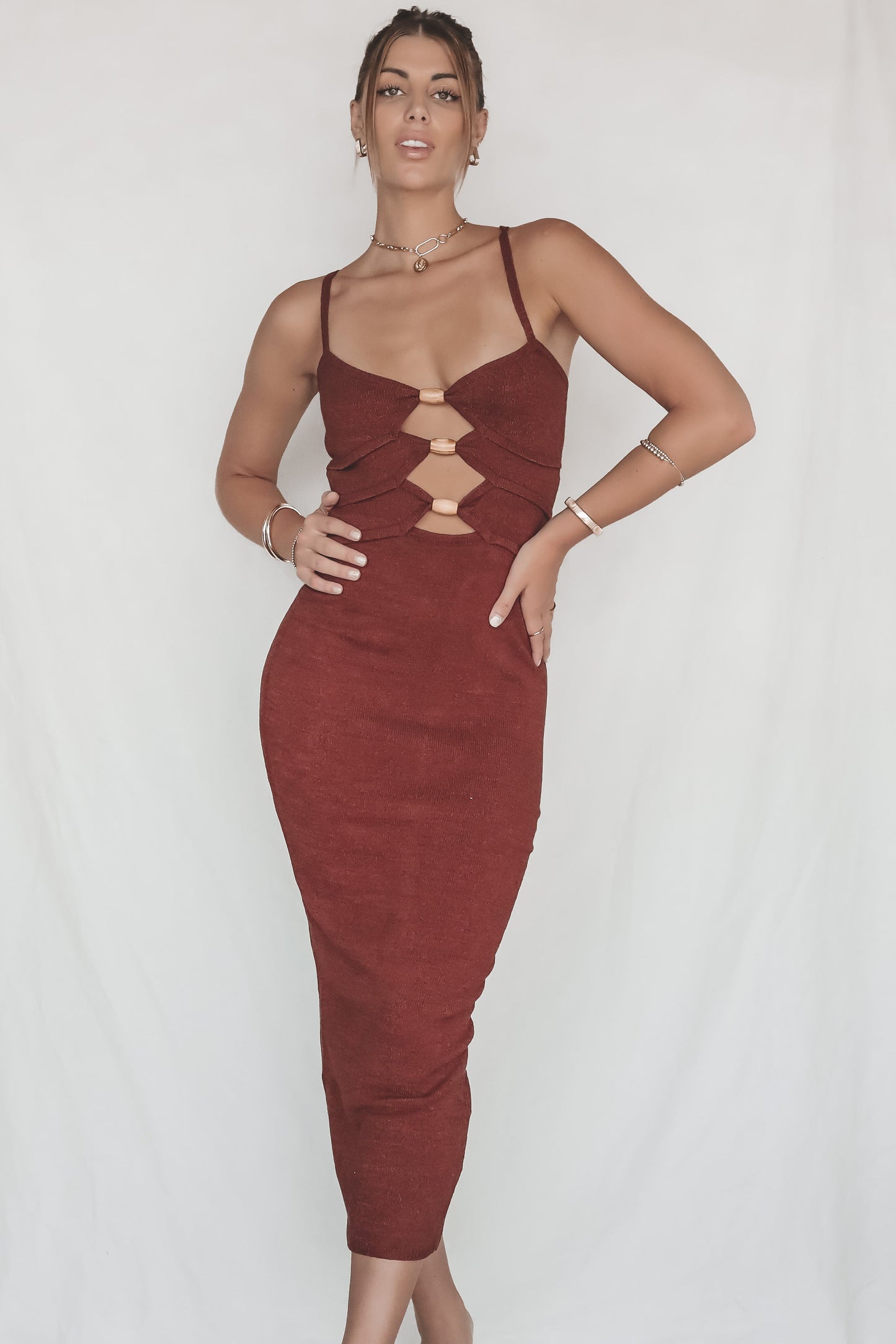 Chilly Date Night Chocolate Maxi Dress