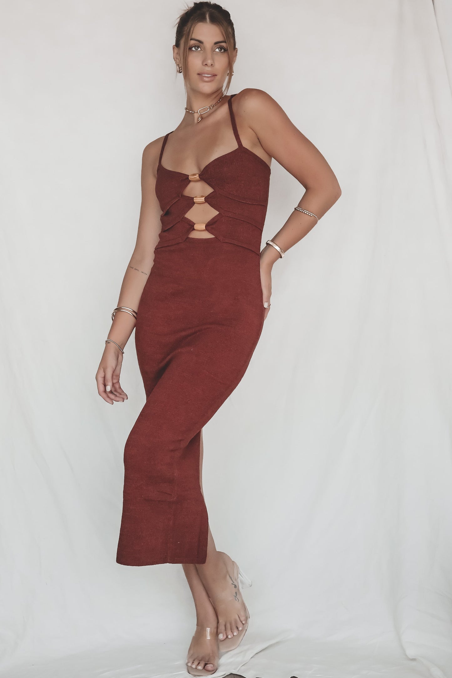 Chilly Date Night Chocolate Maxi Dress